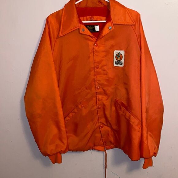 Vintage Swingster Orange Golden Harvest Patch snap up Jacket Medium - Picture 2 of 11